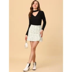 Allegra K Women's Plaid Skirts Ruffle Hem Button Decor Tweed Mini Skirt