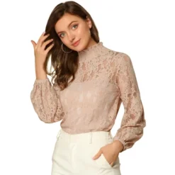Allegra K Women's See Through Mock Neck Long Sleeve Floral Lace Blouse -Allegra K GUEST 596e8d48 5afa 45dc 8807 40ff60e1eef7