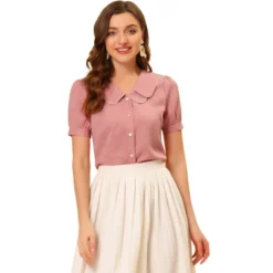 Allegra K Women's Vintage Polka Dots Peter Pan Collar Puff Short Sleeve Shirt -Allegra K GUEST 598a97d1 3ef4 4547 9eb3 a1873a570e2d