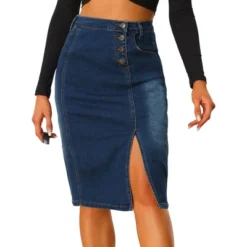 Allegra K Women's Button Decor Side Slit Slash Pocket Midi Denim Skirt -Allegra K GUEST 59e5ced9 510f 4b59 b6c5 845414ba6384