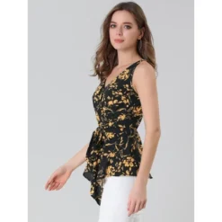 Allegra K Women's Sleeveless V Neck Tie Waist Asymmetric Hem Wrap Peplum Tank Tops -Allegra K GUEST 59f244b0 b31d 41ca a13a 4e722d26ec8f