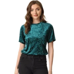 Allegra K Women's Casual Velvet Solid Round Neck Short Sleeve T-Shirt -Allegra K GUEST 5a0b8123 b02b 40ab ba63 5979a6e1fb54