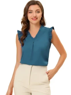 Allegra K Women's Ruffled Sleeveless Work Business Vintage Blouses -Allegra K GUEST 5a5d233b 398c 4244 a6af ed8808664de8