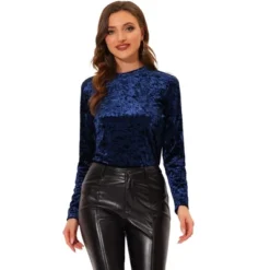 Allegra K Women's Casual Vintage Velvet Crew Neck Long Sleeve T-shirts -Allegra K GUEST 5a667649 36bd 4da0 af5c 3445b86b35de
