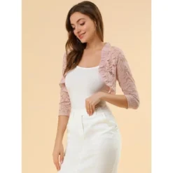 Allegra K Women's Elegant Ruffle Collar Sheer Floral Lace Crop Shrug -Allegra K GUEST 5a683cab 2117 4f18 9290 3438b22923d4