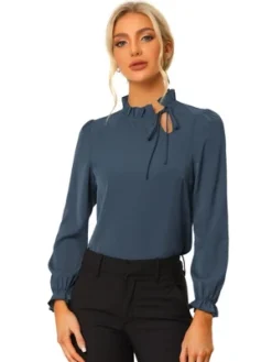 Allegra K Women's Elegant Long Sleeve Ruffle Tie Neck Business Work Top -Allegra K GUEST 5a83c7b5 b52a 4d5c 849f 627297c616d1