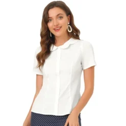 Allegra K Women's Office Short Sleeve Peter Pan Collar Button Down Shirt -Allegra K GUEST 5a91219a 3050 4375 abb3 853dc637e6ec