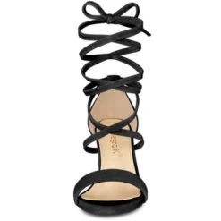 Allegra K Women's Velvet Lace-Up Chunky Heel Sandals