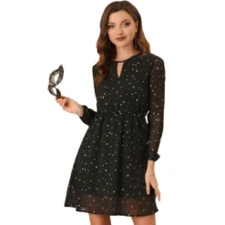 Allegra K Women's Choker V Neck Vintage Flared Gilding Metallic Shiny Star A-Line Dress -Allegra K GUEST 5a99fde7 1431 45f0 90bd cb0ff7f27568