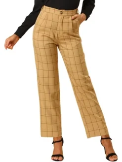 Allegra K Women's Plaid Elastic Waist Casual Work Office Long Trousers -Allegra K GUEST 5aa8d0ea e172 4be6 8ce4 c48d3db9ccc7