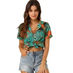 Allegra K Women's Hawaiian Floral Leaves Printed Short Sleeve Button Down Vintage Beach Shirt -Allegra K GUEST 5b0ab053 6367 443f baed 1bb217911032