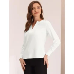 Allegra K Women's Elegant Long Sleeve V Neck Work Office Blouse -Allegra K GUEST 5b154fd3 3f11 4d21 96a8 a2d667db7408