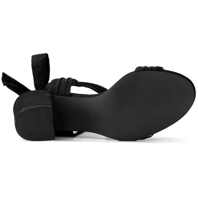 Allegra K Women's Open Toe Ankle Tie Back Block Heels Sandals 4 Allegra K Women's Open Toe Ankle Tie Back Block Heels Sandals - Image 4