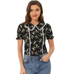 Allegra K Women's Floral Peter Pan Collar Lace Trim Ruffle Sleeve Blouses -Allegra K GUEST 5bfaed05 33de 45db b382 479a9aea2eae