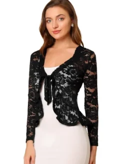 Allegra K Women's Tie Front Crop Cardigan Ruffled Hem Floral Lace Sheer Shrug Top -Allegra K GUEST 5bfef934 4664 4d4a 8378 37eaf1f07059