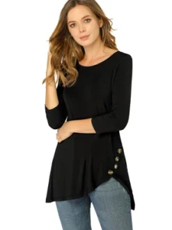 Allegra K Women's 3/4 Sleeve Round Neck Button Decor Casual Stretchy Tunic Tops 26 Allegra K Women's 3/4 Sleeve Round Neck Button Decor Casual Stretchy Tunic Tops -Allegra K GUEST 5c3b0b48 e840 401e a67b 687a9ee667d5