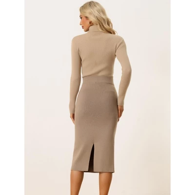 Allegra K Women's High Waist Stretchy Rib Knit Slit Hem Pencil Bodycon Sweater Skirt 3 Allegra K Women's High Waist Stretchy Rib Knit Slit Hem Pencil Bodycon Sweater Skirt - Image 3