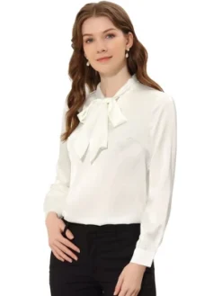 Allegra K Satin Blouse For Women's Bow Tie Neck Solid Work Office Shirt -Allegra K GUEST 5d662e3a c2fc 4fa9 b13a 7ccc3e10b57e