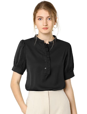 Allegra K Women's Work Office Half Placket Ruffled Puff Sleeve Blouse 14 Allegra K Women's Work Office Half Placket Ruffled Puff Sleeve Blouse - Image 14