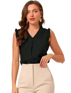 Allegra K Women's Ruffled Sleeveless Work Business Vintage Blouses -Allegra K GUEST 5dcadc48 42cb 4295 90b3 371cbaec7fc7