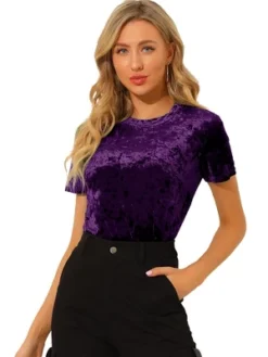 Allegra K Women's Velvet Crew Neck Short Sleeve Casual Blouse -Allegra K GUEST 5dfbbfdb c803 4559 80ba 2d85cabe909c