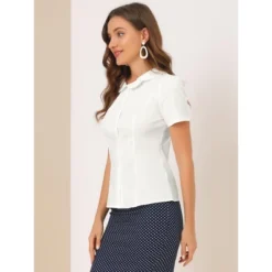 Allegra K Women's Office Short Sleeve Peter Pan Collar Button Down Shirt -Allegra K GUEST 5e011d66 6f07 48e5 b22b 2dbb9336d4bb
