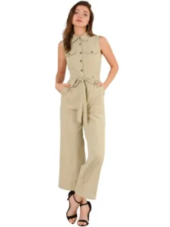 Allegra K Women's Button Down Collared Wide Leg Tie Sleeveless Jumpsuits -Allegra K GUEST 5e3d9156 2658 4baa 879d 9bdfbe3334f4