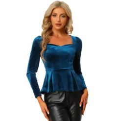 Allegra K Women's Elegant Sweetheart Neck Long Sleeve Velvet Blouse Peplum Top -Allegra K GUEST 5e4de473 5395 4cbc 8454 6e91129d72b9