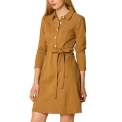 Allegra K Women's Half Placket Long Sleeve Casual Shirt Dress With Belt -Allegra K GUEST 5e756e15 39c7 40dd 817d a6314f9cbe26