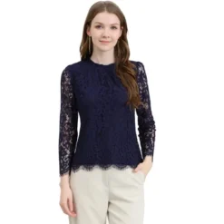 Allegra K Women's Lace Long Sleeve Ruffle Neck Floral Blouse -Allegra K GUEST 5ea5c005 2e84 456e 9e2a 386fe2e8ea29