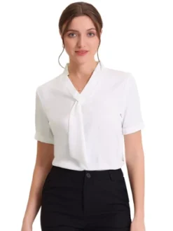 Allegra K Women's Short Sleeve Casual V Neck Chiffon Blouses -Allegra K GUEST 5eb4cded e5cd 48e9 8676 f7f8b83226c8