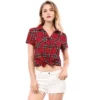 Allegra K Women's Point Collar Short Sleeve Button Down Plaid Shirt