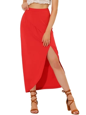 Allegra K Women's Skirt Split Ruched High Waist Summer Beach Maxi Skirts 7 Allegra K Women's Skirt Split Ruched High Waist Summer Beach Maxi Skirts - Image 7