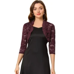 Allegra K Women's Elegant Ruffle Collar Sheer Floral Lace Crop Shrug -Allegra K GUEST 5f0f7314 e26e 410c 87ab ad50121c219d