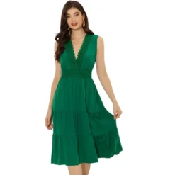 Allegra K Women's Casual Sleeveless Sundress V Neck Lace Trim Tiered Midi Tank Dress -Allegra K GUEST 5f5412d5 268f 40ea 9985 d19afea9b02a