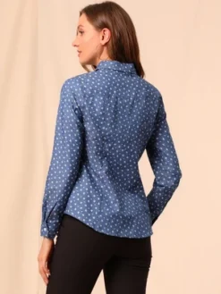 Allegra K Women's Point Collar Chest Pockets Button Down Dots Shirt -Allegra K GUEST 5f7f993d 7db2 4a76 8136 d25fd41cc9cc