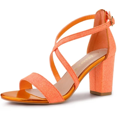 Allegra K Women's Glitter Crisscross Strap Block Heels Sandals 12 Allegra K Women's Glitter Crisscross Strap Block Heels Sandals - Image 12