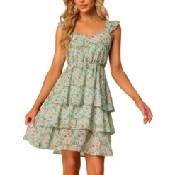 Allegra K Women's Floral Tie Back Sweetheart Ruffle Layered Sleeveless Mini Summer Dress -Allegra K GUEST 5fcf5fcd 5b99 4950 9ad2 f500e4270e20