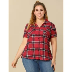 Allegra K Women's Point Collar Short Sleeve Button Down Plaid Shirt -Allegra K GUEST 5fe77c92 22b5 4191 86e9 e1651e93bc77