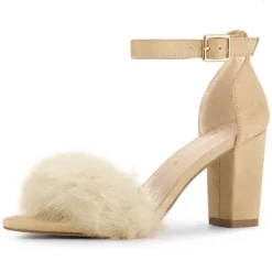Allegra K Women's Faux Fur Ankle Strap Block Heels Sandals -Allegra K GUEST 60421678 18f0 4be0 b5fc bfb9e75fe1b3