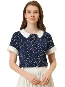 Allegra K Women's Contrast Doll Collar Polka Dots Short Sleeves Blouse -Allegra K GUEST 6044c2f4 786d 41f7 8a74 14cf64b0d6a0