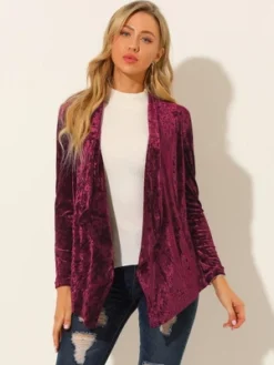 Allegra K Women's Shawl Collar Pocket Open Front Velvet Cardigan -Allegra K GUEST 6055fed5 29ef 49e5 911d 3743c54ea174