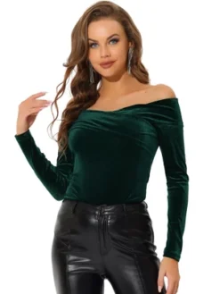 Allegra K Velvet Top For Women's Slim Fit Long Sleeve Off Shoulder Blouse -Allegra K GUEST 609b0b47 9335 499f 93e1 dcd509d5cf7b