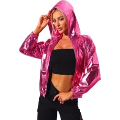 Allegra K Women's Holographic Shiny Long Sleeve Zipper Hooded Metallic Jacket -Allegra K GUEST 609dd9e8 b4d3 4e0e 8384 b107f999261e