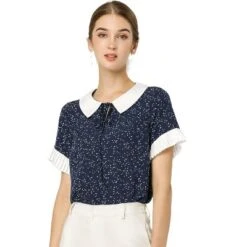 Allegra K Women's Contrast Doll Collar Polka Dots Short Sleeves Blouse -Allegra K GUEST 60aa0856 80f6 44ab b27e e2a3c8cefe24