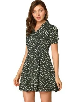 Allegra K Women's V Neck Short Sleeve Button Front Summer Floral Shirt Dresses -Allegra K GUEST 60b14de3 d691 40a0 a87b f1aa213d1afb