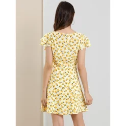 Allegra K Women's Ruffled-Sleeve Square Neck Pleated Casual Floral Mini Dress -Allegra K GUEST 6117f626 3cdd 4553 a1fc ec04cbfa1655