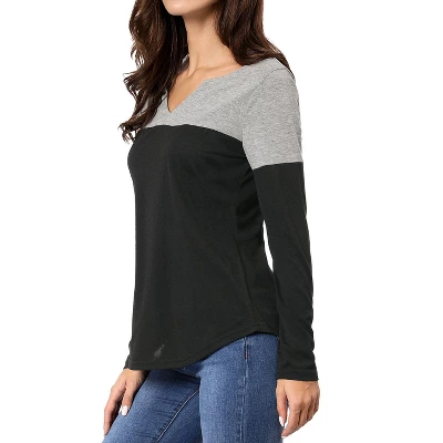 Allegra K Women's Color Block Stretch Split V-Neck T-Shirt 3 Allegra K Women's Color Block Stretch Split V-Neck T-Shirt - Image 3