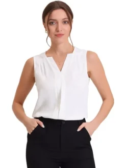 Allegra K Women's Elegant Chiffon V Neck Sleeveless Work Pleated Blouse -Allegra K GUEST 614d2602 c3c9 4a44 b003 42b0aabb1e34