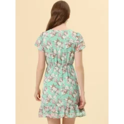 Allegra K Women's Ruffle Sleeve Self-Tie V Neck Above Knee Ruffled A-Line Floral Chiffon Dress -Allegra K GUEST 615e928e e2fd 48f3 9dd7 eceb665c349a